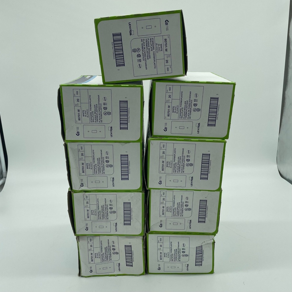 Lot of 9 Boxes Leviton 80701-W White 1-Gang Toggle Switch Wallplates (180 Total)